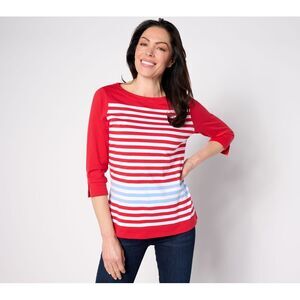 Sport Savvy Women's Top Sz M Sleeve Boatneck Trim Detail Red A636004